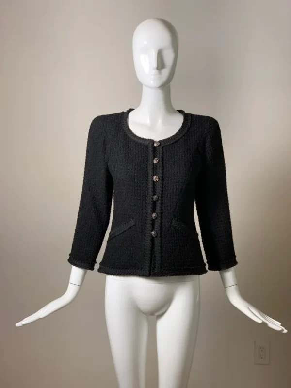 Chanel Classic Little Black Wool Tweed Jacket with CC Lion Buttons