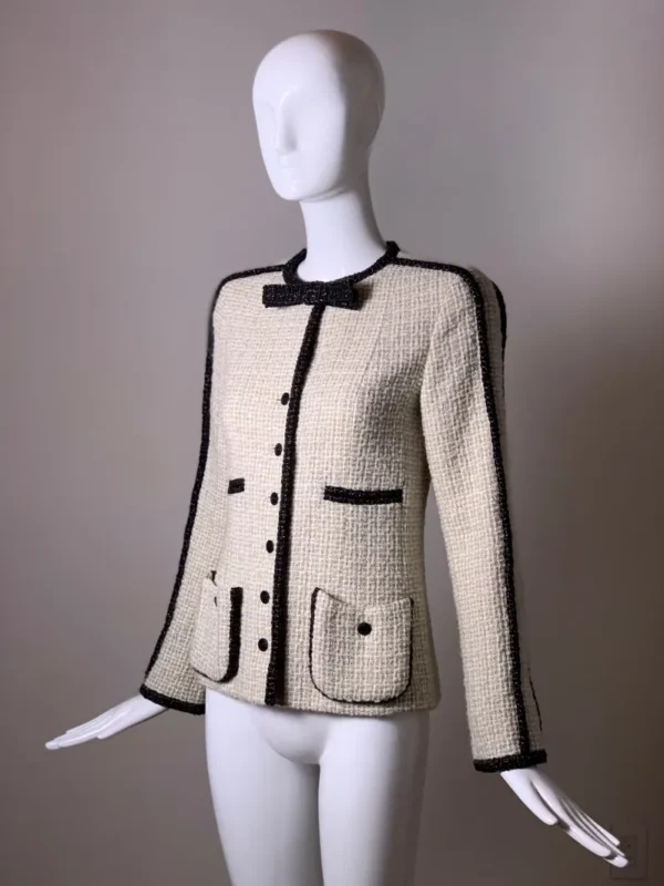 Chanel Ivory and Black Jacket with Bow Detail